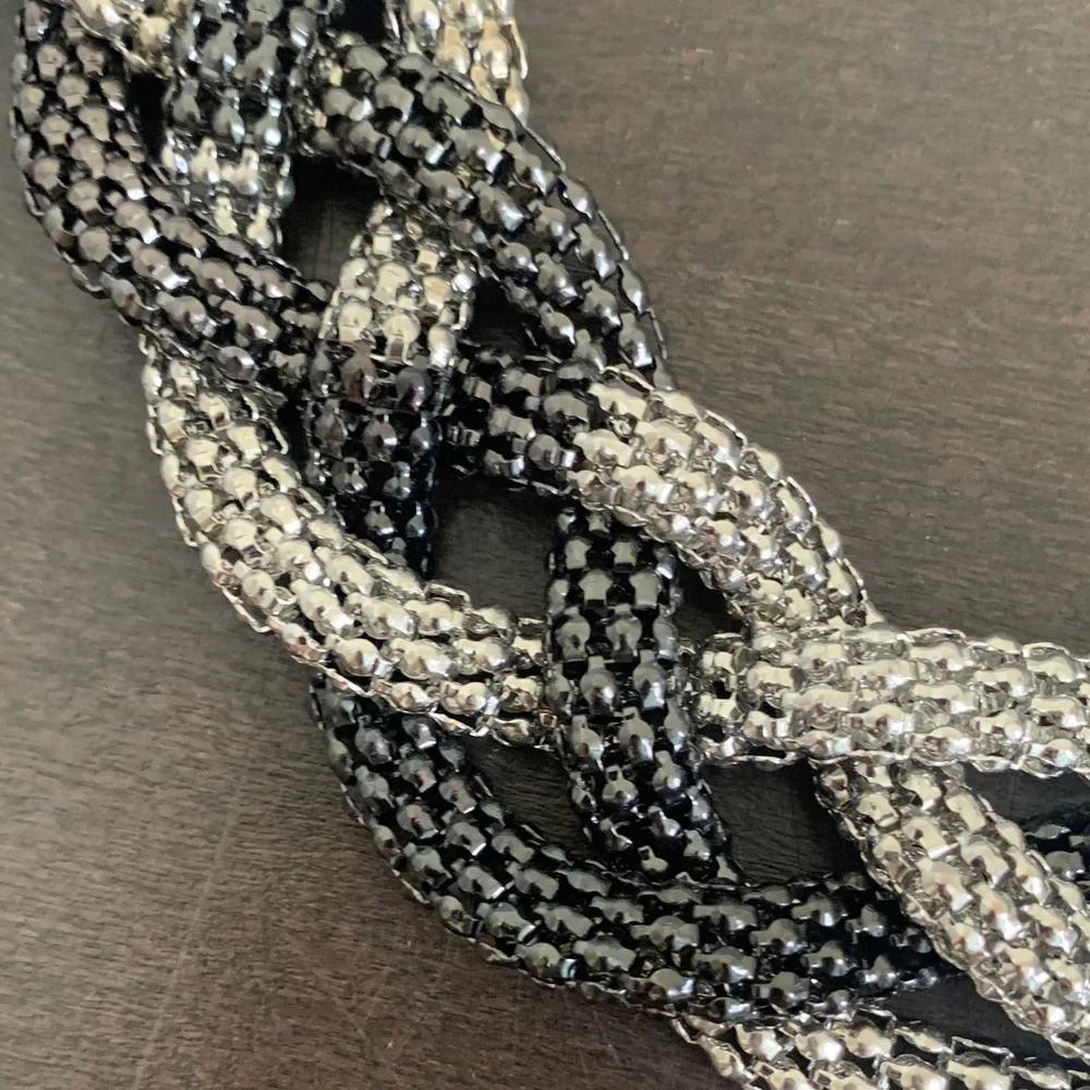 Elegant Black and Silver Braided Chain Belt with extender.